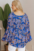 Abstract Sketch Floral Button Front Woven Blouse