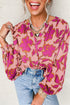 Abstract Sketch Floral Button Front Woven Blouse