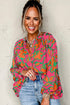 Abstract Sketch Floral Button Front Woven Blouse