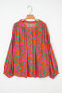 Abstract Sketch Floral Button Front Woven Blouse