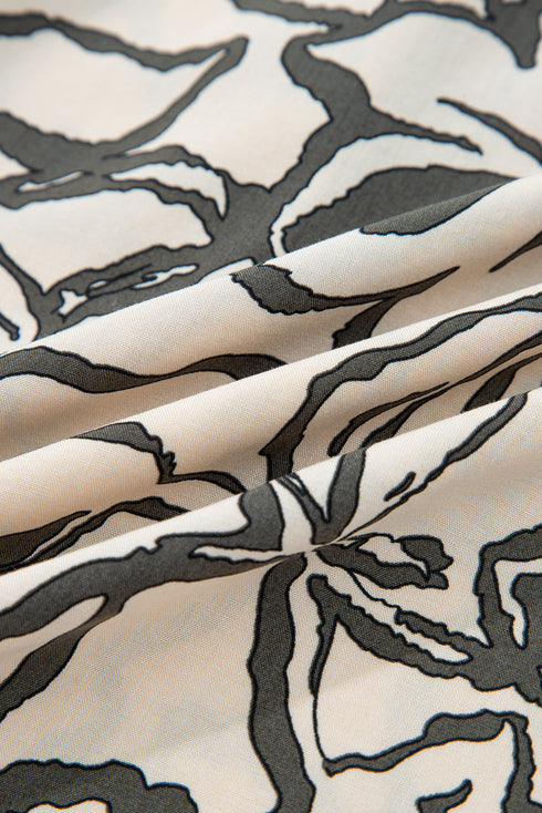 Abstract Sketch Floral Button Front Woven Blouse