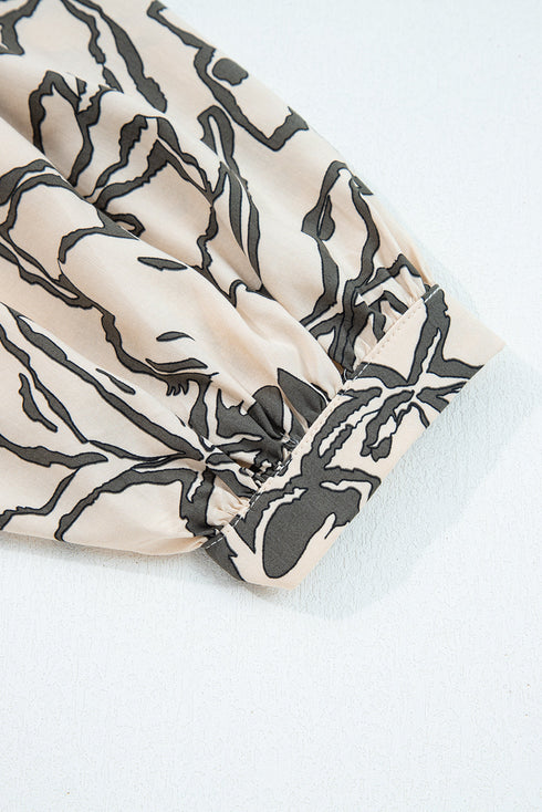Abstract Sketch Floral Button Front Woven Blouse