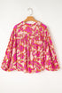Abstract Sketch Floral Button Front Woven Blouse