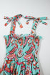 Abstract Smocked Bodice Knotted Strap Ruffled Maxi Dress