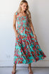 Abstract Smocked Bodice Knotted Strap Ruffled Maxi Dress