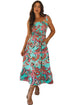 Abstract Smocked Bodice Knotted Strap Ruffled Maxi Dress