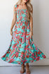 Abstract Smocked Bodice Knotted Strap Ruffled Maxi Dress