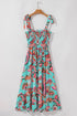 Abstract Smocked Bodice Knotted Strap Ruffled Maxi Dress