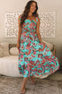 Abstract Smocked Bodice Knotted Strap Ruffled Maxi Dress