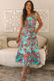 Abstract Smocked Bodice Knotted Strap Ruffled Maxi Dress