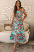 Abstract Smocked Bodice Knotted Strap Ruffled Maxi Dress