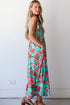 Abstract Smocked Bodice Knotted Strap Ruffled Maxi Dress