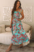 Abstract Smocked Bodice Knotted Strap Ruffled Maxi Dress
