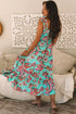 Abstract Smocked Bodice Knotted Strap Ruffled Maxi Dress