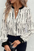 Abstract Stripe Contrast Collar Cuff Trim V Neck Blouse