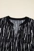 Abstract Stripe Contrast Collar Cuff Trim V Neck Blouse