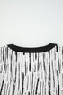 Abstract Stripe Contrast Collar Cuff Trim V Neck Blouse