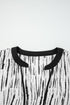 Abstract Stripe Contrast Collar Cuff Trim V Neck Blouse