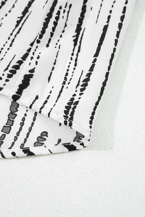 Abstract Stripe Contrast Collar Cuff Trim V Neck Blouse