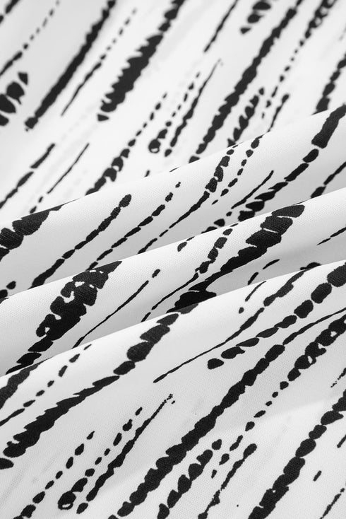 Abstract Stripe Contrast Collar Cuff Trim V Neck Blouse