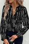 Abstract Stripe Contrast Collar Cuff Trim V Neck Blouse