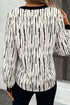 Abstract Stripe Contrast Collar Cuff Trim V Neck Blouse