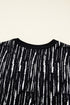 Abstract Stripe Contrast Collar Cuff Trim V Neck Blouse