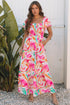 Abstract Swirl Print Smocked Bodice Flutter Sleeve Maxi Dress