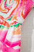 Abstract Swirl Print Smocked Bodice Flutter Sleeve Maxi Dress