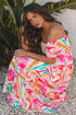 Abstract Swirl Print Smocked Bodice Flutter Sleeve Maxi Dress