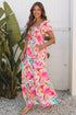 Abstract Swirl Print Smocked Bodice Flutter Sleeve Maxi Dress