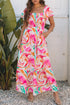 Abstract Swirl Print Smocked Bodice Flutter Sleeve Maxi Dress
