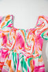 Abstract Swirl Print Smocked Bodice Flutter Sleeve Maxi Dress