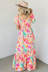 Abstract Swirl Print Smocked Bodice Flutter Sleeve Maxi Dress
