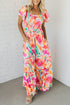 Abstract Swirl Print Smocked Bodice Flutter Sleeve Maxi Dress