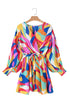 Abstract Swirl Print Surplice Tie Waist Dress