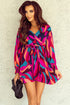 Abstract Swirl Print Surplice Tie Waist Dress