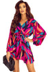 Abstract Swirl Print Surplice Tie Waist Dress