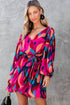 Abstract Swirl Print Surplice Tie Waist Dress