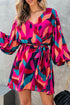 Abstract Swirl Print Surplice Tie Waist Dress