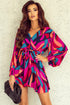 Abstract Swirl Print Surplice Tie Waist Dress
