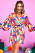 Abstract Swirl Print Surplice Tie Waist Dress