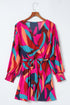 Abstract Swirl Print Surplice Tie Waist Dress