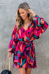 Abstract Swirl Print Surplice Tie Waist Dress