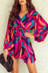 Abstract Swirl Print Surplice Tie Waist Dress