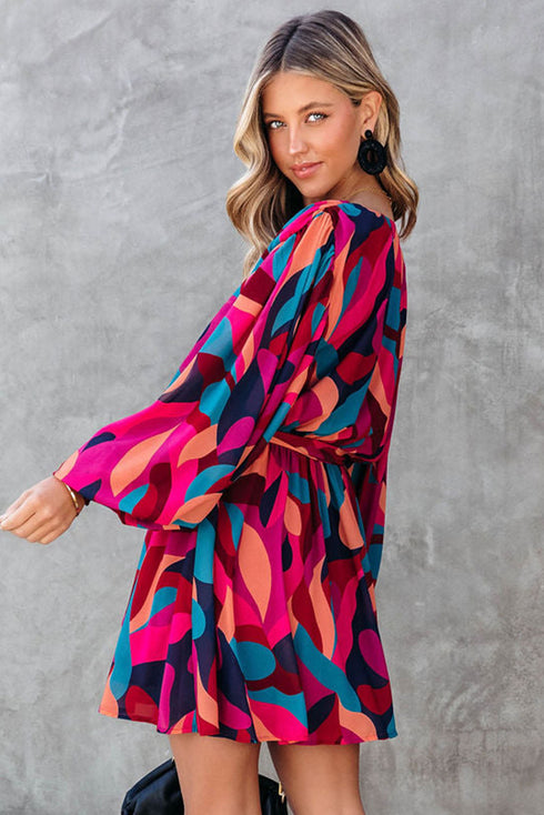 Abstract Swirl Print Surplice Tie Waist Dress
