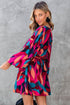 Abstract Swirl Print Surplice Tie Waist Dress