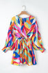 Abstract Swirl Print Surplice Tie Waist Dress