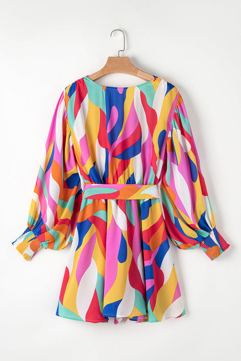 Abstract Swirl Print Surplice Tie Waist Dress