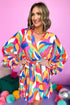 Abstract Swirl Print Surplice Tie Waist Dress